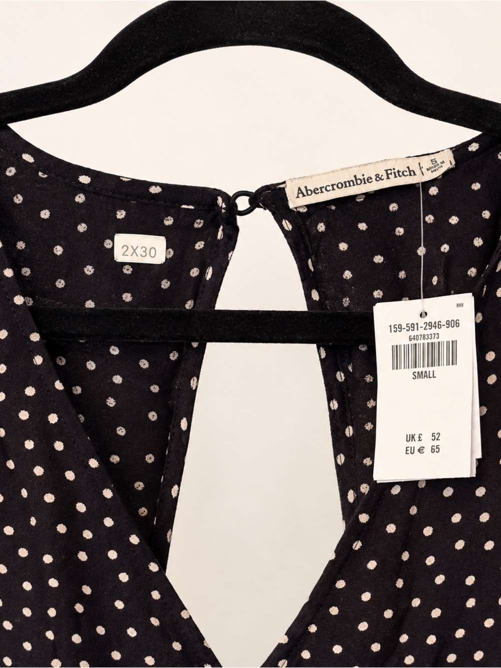 Abercrombie & Fitch Black Romper with White Polka Dots and Keyhole Neckline - Picture 3 of 3
